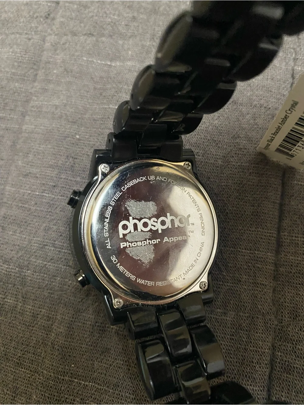 Phosphor Appear Black Bracelet Watch Amber Crystal